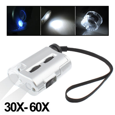 مجهر جيب 30X-60X مزود بضوءين LED / ضوء كاشف النقود، 30X-60X