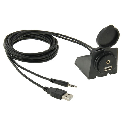 USB 2.0 & 3.5mm Male to Female Extension Cable with Car Flush Mount, Length: 2m, USB 2.0 & 3.5mm Male to Female