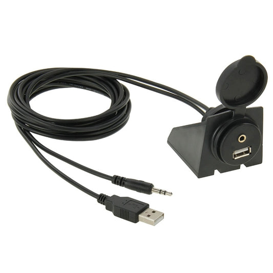 USB 2.0 & 3.5mm Male to Female Extension Cable with Car Flush Mount, Length: 2m, USB 2.0 & 3.5mm Male to Female
