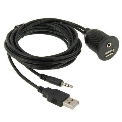 USB 2.0 & 3.5mm Male to Female Extension Cable with Car Flush Mount, Length: 2m, USB 2.0 & 3.5mm Male to Female