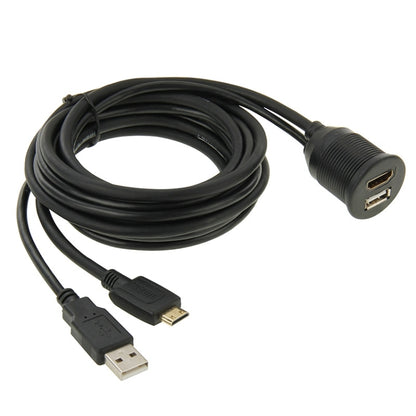 USB 2.0 & Mini HDMI (Type-C) Male to USB 2.0 & HDMI (Type-A) Female Adapter Cable with Car Flush Mount, Length: 2m, USB 2.0 & Mini HDMI Male to USB 2.0 & HDMI Female