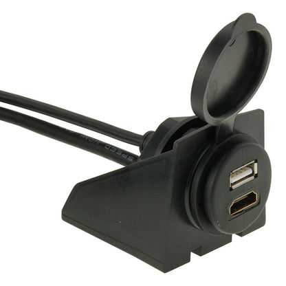 USB 2.0 & Mini HDMI (Type-C) Male to USB 2.0 & HDMI (Type-A) Female Adapter Cable with Car Flush Mount, Length: 2m, USB 2.0 & Mini HDMI Male to USB 2.0 & HDMI Female