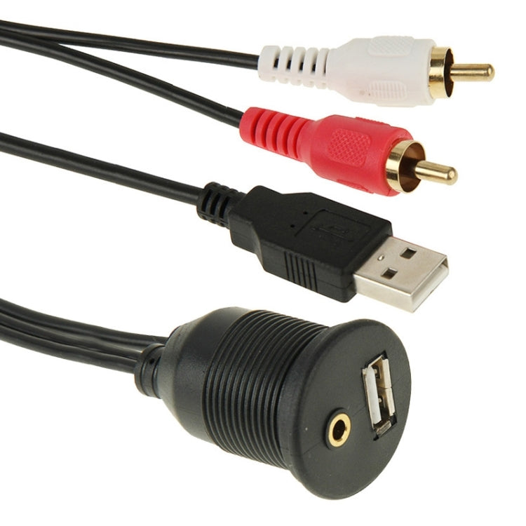 كابل محول USB 2.0 و2 RCA ذكر إلى USB 2.0 و3.5 مم أنثى مع حامل مدمج في السيارة، الطول: 2 متر، USB 2.0 و2 RCA ذكر إلى USB 2.0 و3.5 مم أنثى
