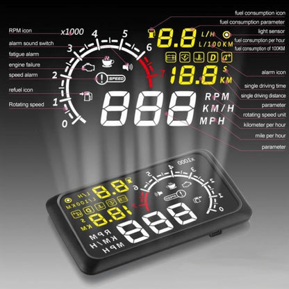 X3 Bluetooth 5.5 inch Car OBDII / EUOBD HUD Vehicle-mounted Head Up Display Security System, Support Speed & Fuel Consumption, Overspeed Alarm, Water Temperature, etc, X3 5.5 inch