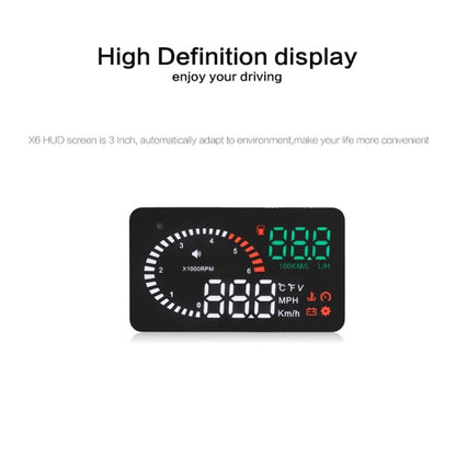X6 3.5 inch Car OBDII / EUOBD HUD Vehicle-mounted Head Up Display Security System, Support Speed & Water Temperature & Speed Alarm & Fuel Consumption & Battery Voltage, etc., X6