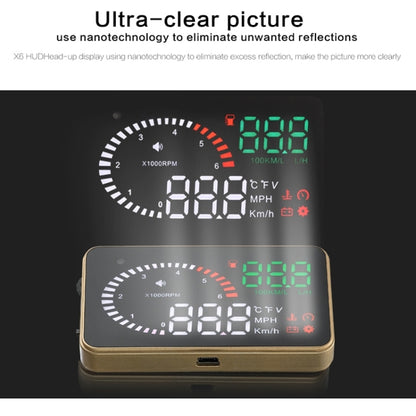 X6 3.5 inch Car OBDII / EUOBD HUD Vehicle-mounted Head Up Display Security System, Support Speed & Water Temperature & Speed Alarm & Fuel Consumption & Battery Voltage, etc., X6