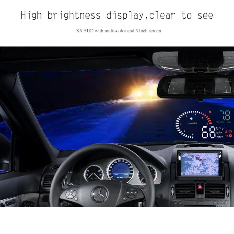 X6 3.5 inch Car OBDII / EUOBD HUD Vehicle-mounted Head Up Display Security System, Support Speed & Water Temperature & Speed Alarm & Fuel Consumption & Battery Voltage, etc., X6