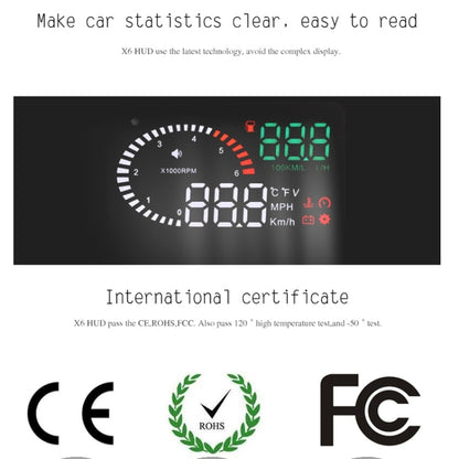 X6 3.5 inch Car OBDII / EUOBD HUD Vehicle-mounted Head Up Display Security System, Support Speed & Water Temperature & Speed Alarm & Fuel Consumption & Battery Voltage, etc., X6