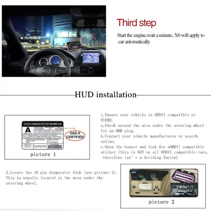 X6 3.5 inch Car OBDII / EUOBD HUD Vehicle-mounted Head Up Display Security System, Support Speed & Water Temperature & Speed Alarm & Fuel Consumption & Battery Voltage, etc., X6