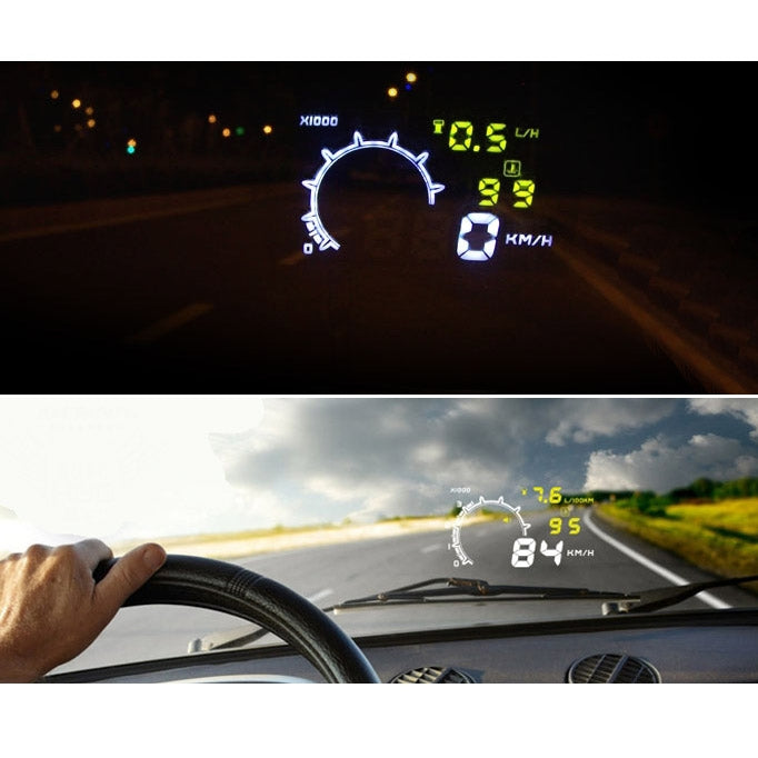 W02 5.5 inch Car OBDII HUD Fuel Consumption Warning System Vehicle-mounted Head Up Display Projector with LED, W02