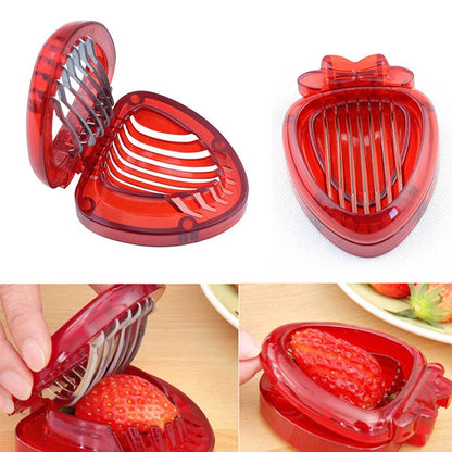 Kitchen Tool Plastic Strawberry Slicer Fruit Knife with Stainless Steel Blade, Strawberry Slicer