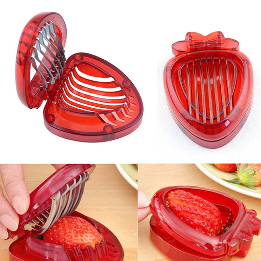 Kitchen Tool Plastic Strawberry Slicer Fruit Knife with Stainless Steel Blade, Strawberry Slicer