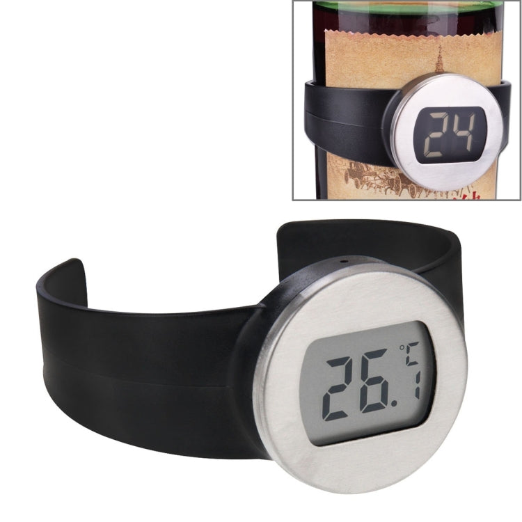 مقياس حرارة زجاجات النبيذ بشاشة LCD رقمية بدرجة مئوية، قطر الزجاجة المناسب: 65-80 مم (أسود + فضي)، TL802-TT