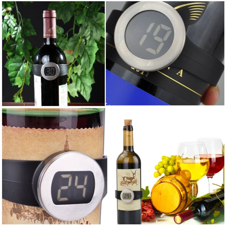 مقياس حرارة زجاجات النبيذ بشاشة LCD رقمية بدرجة مئوية، قطر الزجاجة المناسب: 65-80 مم (أسود + فضي)، TL802-TT