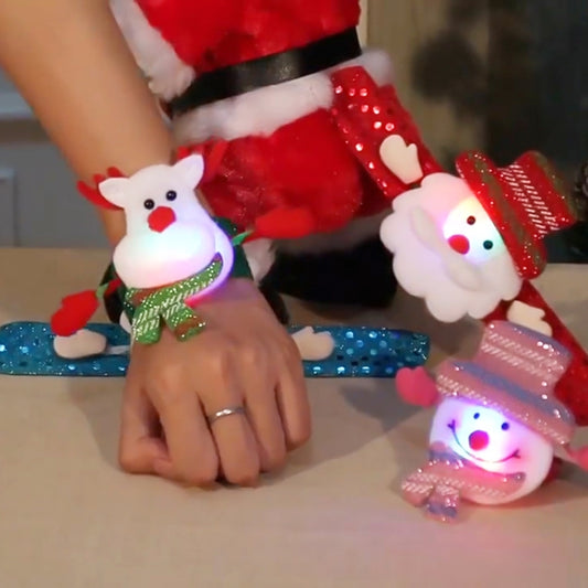 Santa Style Flash Light Merry Christmas Slap Pat Circle Wristband, Flannel Light Santa Claus