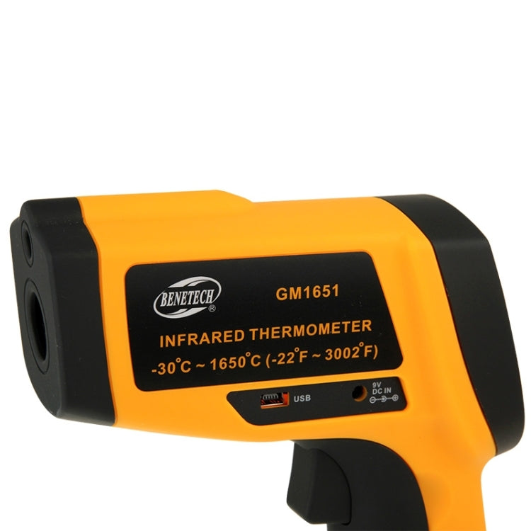 مقياس حرارة رقمي محمول بالأشعة تحت الحمراء بشاشة USB من بينيتك GM1651، نطاق القياس: من -30 إلى 1650 درجة مئوية، GM1651