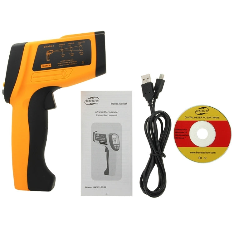 مقياس حرارة رقمي محمول بالأشعة تحت الحمراء بشاشة USB من بينيتك GM1651، نطاق القياس: من -30 إلى 1650 درجة مئوية، GM1651