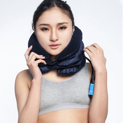 Inflatable Air Cervical Neck Traction Device Soft Head Back Shoulder Neck Ache Massager Headache Pain Relief Relaxation Brace, Half Cashmere (Dark Blue)