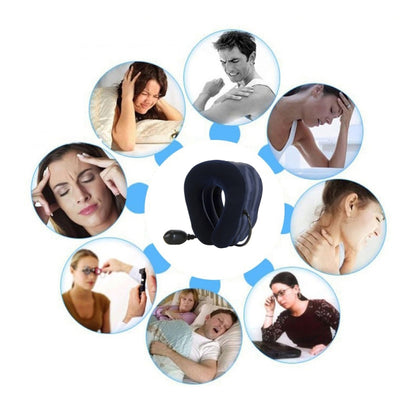 Inflatable Air Cervical Neck Traction Device Soft Head Back Shoulder Neck Ache Massager Headache Pain Relief Relaxation Brace, Half Cashmere (Dark Blue)