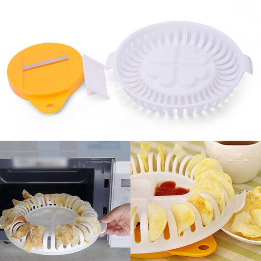 DIY Microwave Oven Baked Potato Chips Homemade Maker Machine Device with Slicer & Plate, DIY Microwave Oven