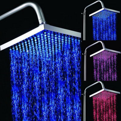 Square Temperature Sensor 3-Color (Blue / Pink / Red) LED Showerhead, SDH-B1