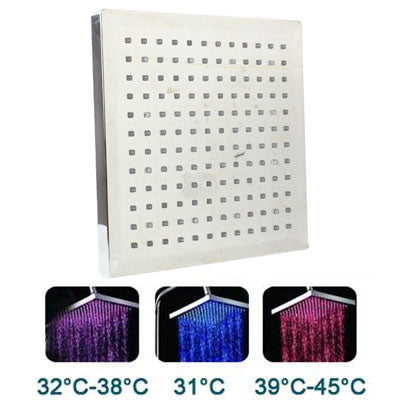 Square Temperature Sensor 3-Color (Blue / Pink / Red) LED Showerhead, SDH-B1