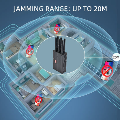 GSM / CDMA / DCS / PCS / 3G / Wifi / GPS / LOJACK قاطع إشارة الهاتف المحمول / جهاز تشويش / عازل، التغطية: 20 مترًا (JAX-121A-6C)، GSM / CDMA / DCS / PCS / 3G / Wifi / GPS / LOJACK