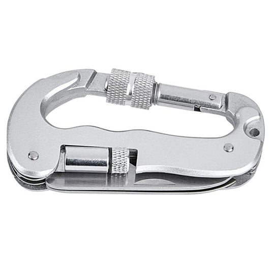 Heavy Duty D Shape Carabiner Clip-On Clamp Key Chain Hook with Dual Knife & LED Torch