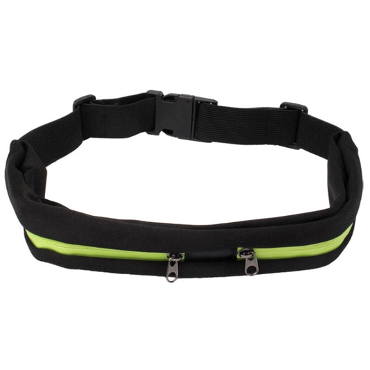 Sports Waterproof Elastic Waist Bag Two Pockets Fanny Pack Zip Pouch, Green