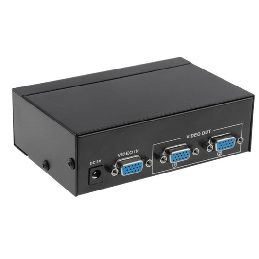 موزع فيديو FJ-2502A بمنفذين VGA بدقة عالية 1920 × 1440 يدعم نطاق ترددي للفيديو 250 ميجاهرتز، موزع فيديو بمنفذين باللون الأسود