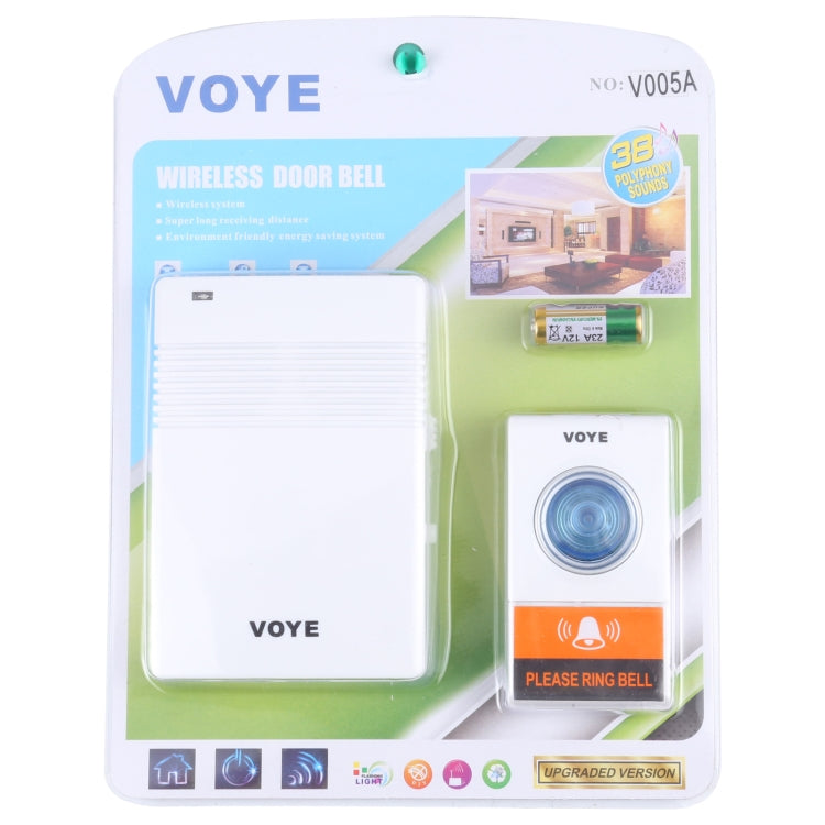 جرس باب لاسلكي عن بُعد VOYE V005A مزود بـ 38 صوتًا متعدد الأصوات، V005A