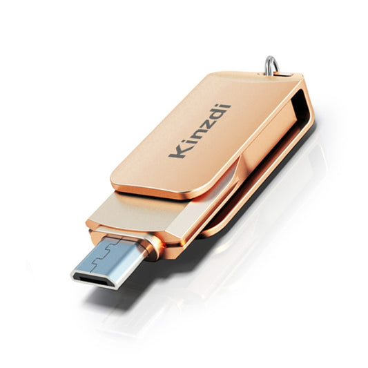 محرك أقراص فلاش Kinzdi Metal Twister V8 بسعة 32 جيجابايت بمنفذ USB + Type-C، لون ذهبي وردي، وفضي 32 جيجابايت