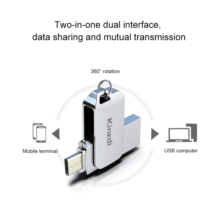 Kinzdi 32GB USB + Type-C Interface Metal Twister Flash Disk V8, 32GB Rose Gold, 32GB Silver