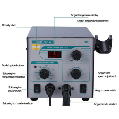 2 in 1 QUICK 706W+ 220V 50W Digital Display Hot Air Gun Anti-static Constant Temperature Lead-free Soldering Iron Desoldering Station, AU Plug, QUICK 706W+