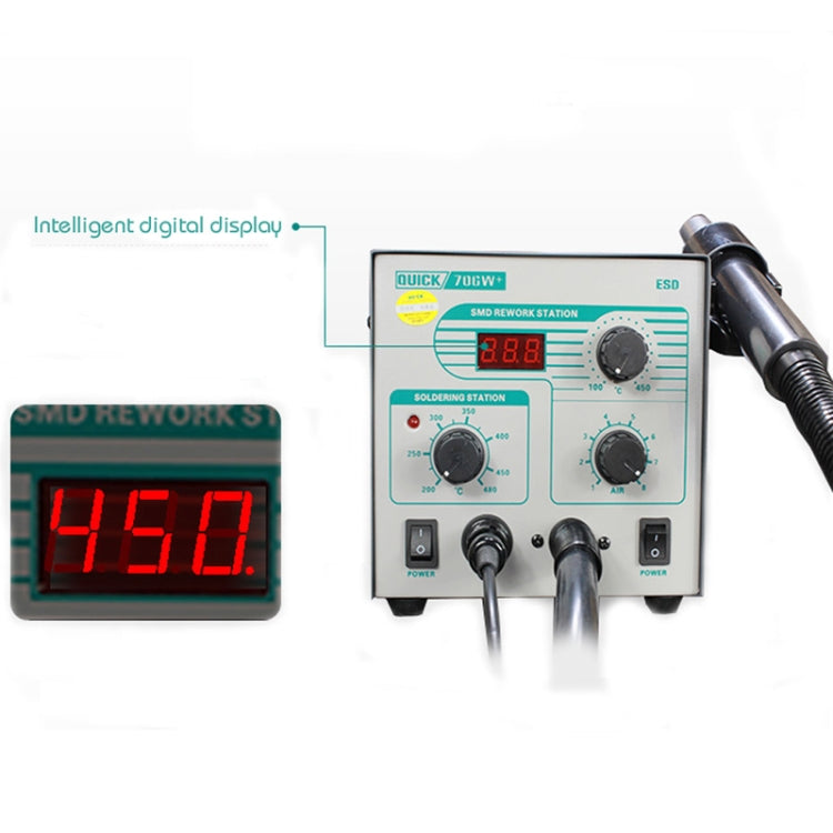2 in 1 QUICK 706W+ 220V 50W Digital Display Hot Air Gun Anti-static Constant Temperature Lead-free Soldering Iron Desoldering Station, AU Plug, QUICK 706W+