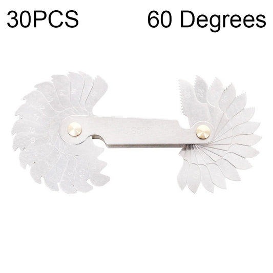 30 PCS US Screw Pitch Thread Blades 60 Degrees CR Stainless Steel Thread Gauge, 30 PCS Thread Gauge