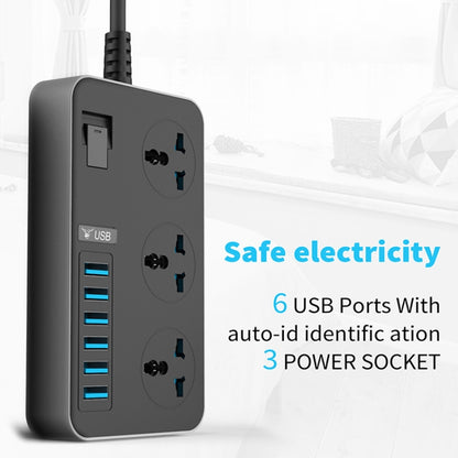 T09 3000W High Power Multi-Function Plug-in 3-Hole International Universal Jack + 6 USB Intelligent Charging