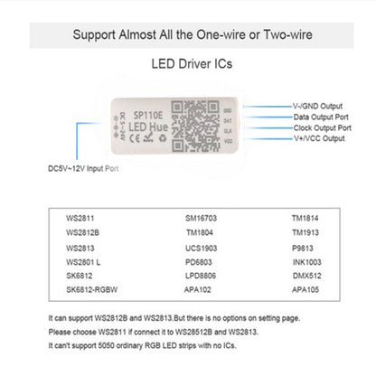 وحدة تحكم إضاءة بكسل بلوتوث SP110E WS2811 WS2812B WS2812 باهتة SK6812 RGB RGBW APA102 WS2801 شريط إضاءة ليد بكسل IOS Android