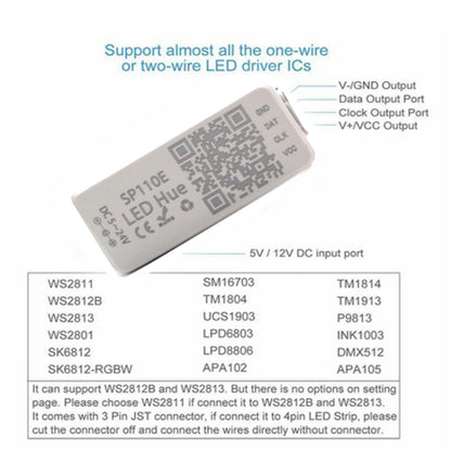 وحدة تحكم إضاءة بكسل بلوتوث SP110E WS2811 WS2812B WS2812 باهتة SK6812 RGB RGBW APA102 WS2801 شريط إضاءة ليد بكسل IOS Android