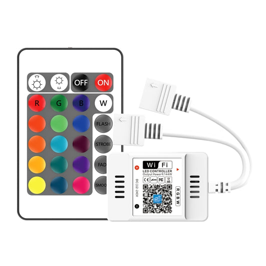 شريط إضاءة LED ثنائي الاتجاه مع تطبيق ذكي للتحكم في شريط إضاءة LED RGB مزود بخاصية واي فاي وجهاز تحكم عن بعد يعمل بالأشعة تحت الحمراء بـ 24 مفتاحًا، 5-24 فولت