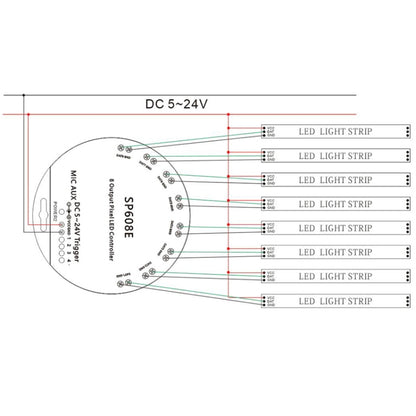 مجموعة وحدة تحكم LED بتقنية البلوتوث SP608E بمخرج إشارة مزدوج للتحكم في تطبيق الهاتف المحمول لشريط LED WS2812B WS2811 1903 1804 بكسل، تيار مستمر 5 فولت ~ 24 فولت