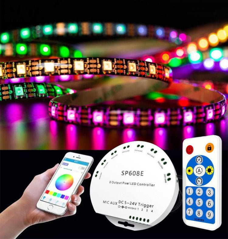 مجموعة وحدة تحكم LED بتقنية البلوتوث SP608E بمخرج إشارة مزدوج للتحكم في تطبيق الهاتف المحمول لشريط LED WS2812B WS2811 1903 1804 بكسل، تيار مستمر 5 فولت ~ 24 فولت