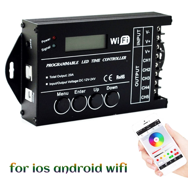 وحدة تحكم وقت TC421 20A WiFi قابلة للبرمجة 5CH RGB LED لحوض السمك وخزان الأسماك ونمو النباتات، تيار مستمر 12-24 فولت