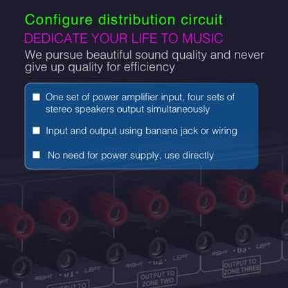 1 In And 4 Out Amplifier Sound Speaker Distributor, 4-Area Sound Source, Signal Distribution Panel, Single Audio Input, 300W Per Channel, B030