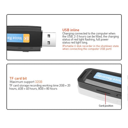 SK001 Professional Rechargeable U-Disk Portable USB Digital Audio Voice Recorder Pen Support TF Card