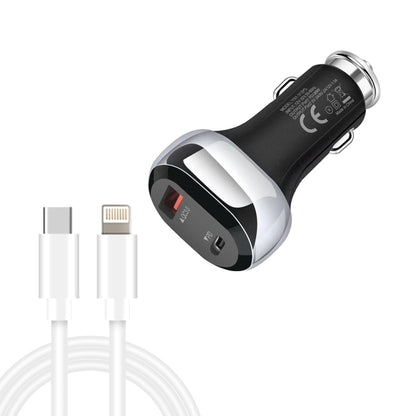 YSY-312PD QC3.0 18W USB + PD 20W USB-C / Type-C Car Charger with Type-C to 8 Pin Data Cable, PD 20W with Type-C to 8 Pin Cable