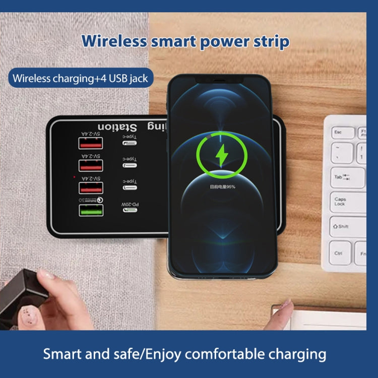A7 High-power 100W 4 x PD 20W + QC3.0 USB Charger +15W Qi Wireless Charger Multi-port Smart Charger Station