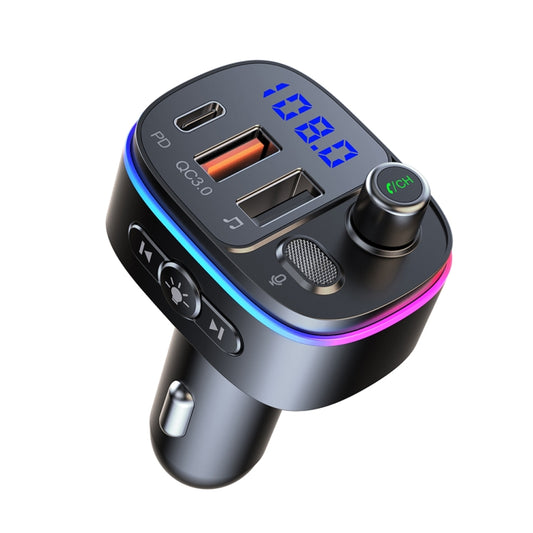 جهاز إرسال FM بتقنية بلوتوث للسيارة T65، مزود بمنفذ USB مزدوج من النوع C وشاحن QC3.0، T65