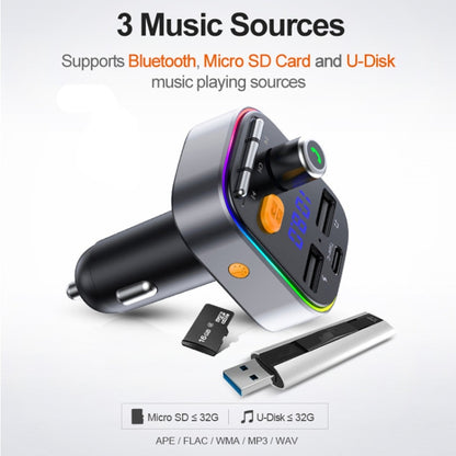 طقم جهاز إرسال FM بتقنية بلوتوث 5.0 للسيارة T48C، منفذ USB مزدوج مع شاحن سيارة من النوع C بقوة 5 فولت و2.4 أمبير، T48C