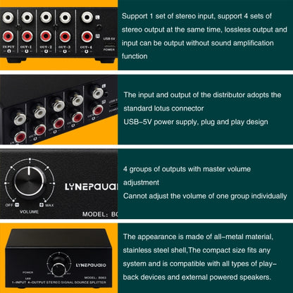 1 In 4 Out Audio Frequency Signal Distribute Device Non Consumption Output RCA Interface, 1 In 4 Out RCA Interface